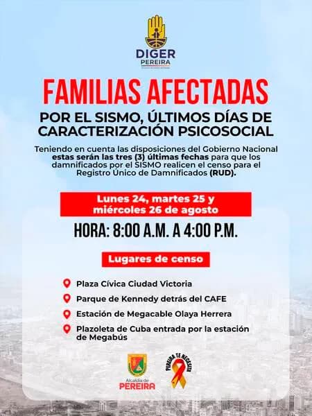 Prórroga para Registro Único de Damnificados en Pereira