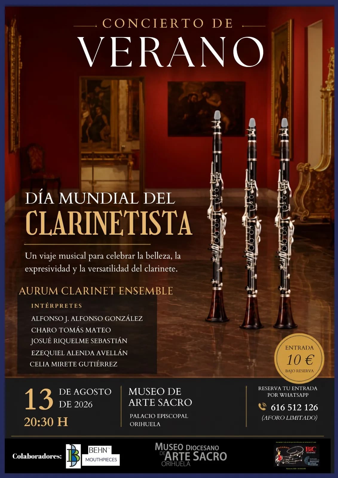 Concierto de Aurum Clarinete Ensemble en Orihuela por el Día del Clarinetista