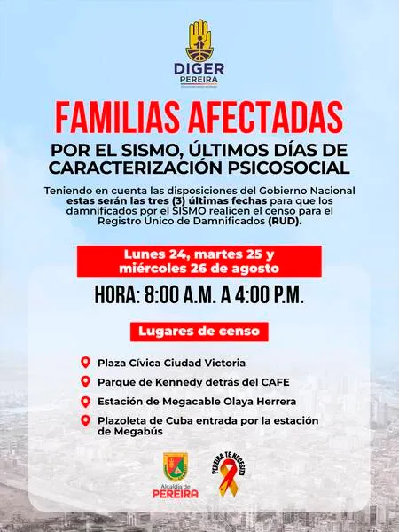 Prórroga para Registro Único de Damnificados en Pereira